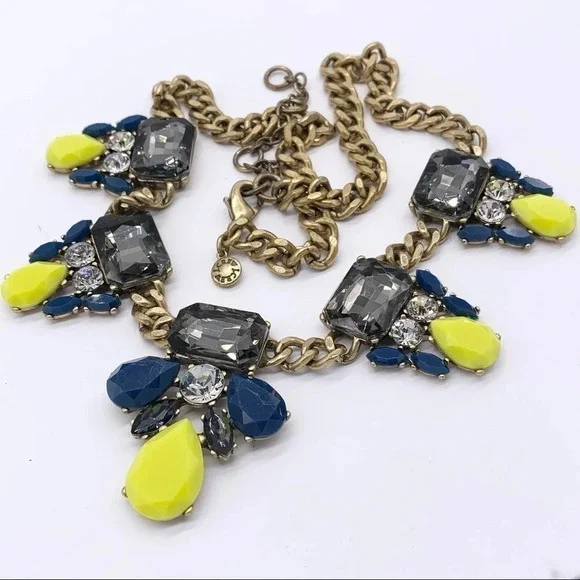 J. Crew Gray Blue Yellow Jeweled Necklace - Picture 2 of 4